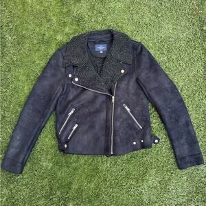 American Eagle Women's Moto Jacket Faux Fur Sherpa Fleece Lined Soft Biker Jkt S
